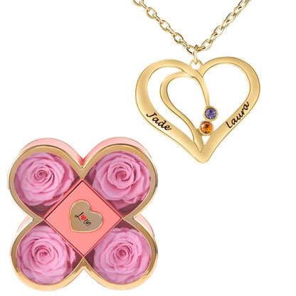 Coffret Chance Éternelle & Collier Cœur Entrelacé avec Prénoms Gravés et Pierres de Naissance