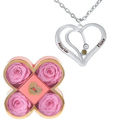 Coffret Chance Éternelle & Collier Cœur Entrelacé avec Prénoms Gravés et Pierres de Naissance