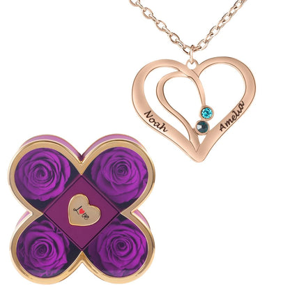 Coffret Chance Éternelle & Collier Cœur Entrelacé avec Prénoms Gravés et Pierres de Naissance