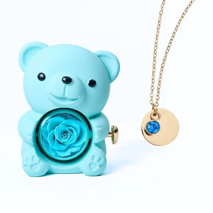 Ours Rose Éternelle & Collier Disque Personnalisé