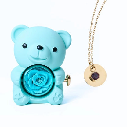 Ours Rose Éternelle & Collier Disque Personnalisé