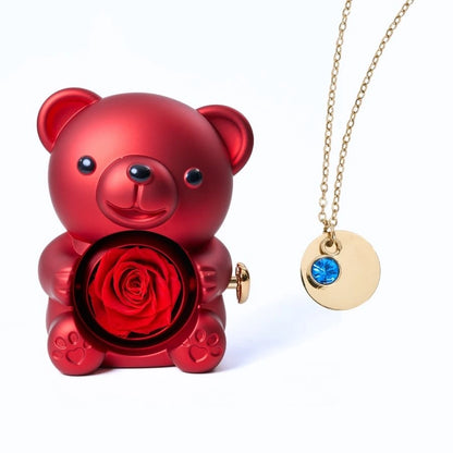 Ours Rose Éternelle & Collier Disque Personnalisé