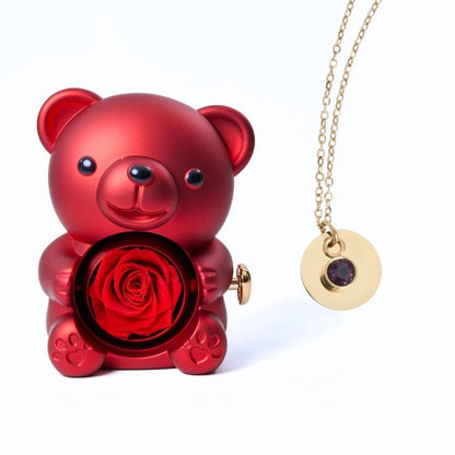 Ours Rose Éternelle & Collier Disque Personnalisé