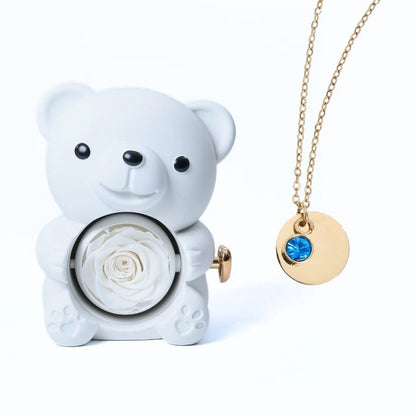 Ours Rose Éternelle & Collier Disque Personnalisé