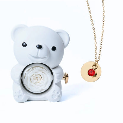 Ours Rose Éternelle & Collier Disque Personnalisé