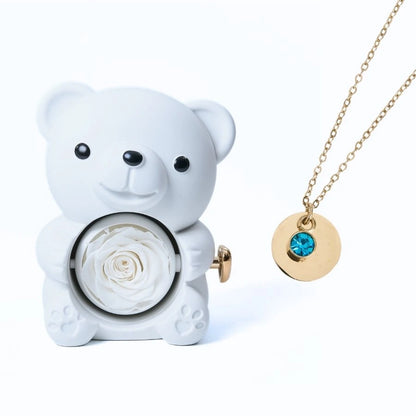 Ours Rose Éternelle & Collier Disque Personnalisé