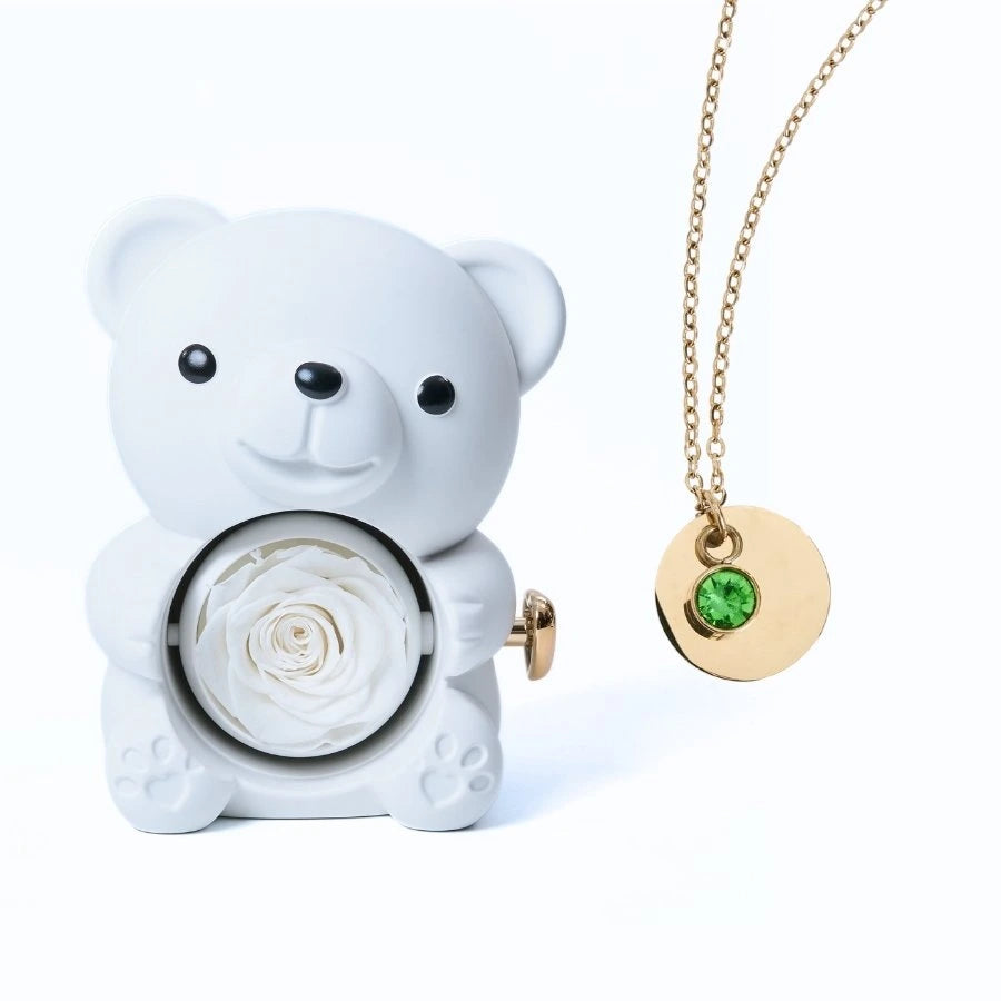 Ours Rose Éternelle & Collier Disque Personnalisé