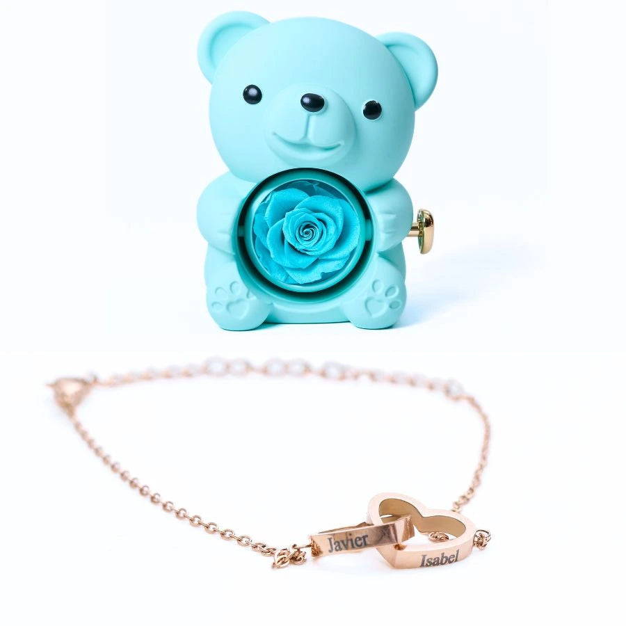 Oso Rosa Eterno & Pulsera Personalizada