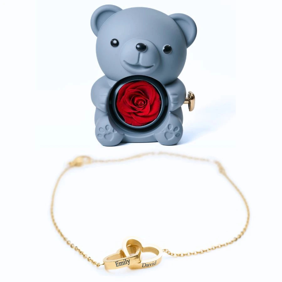 Oso Rosa Eterno & Pulsera Personalizada