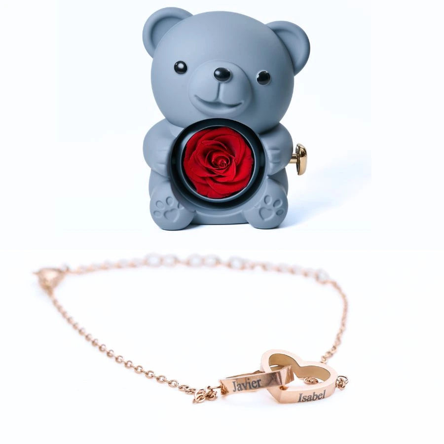 Oso Rosa Eterno & Pulsera Personalizada