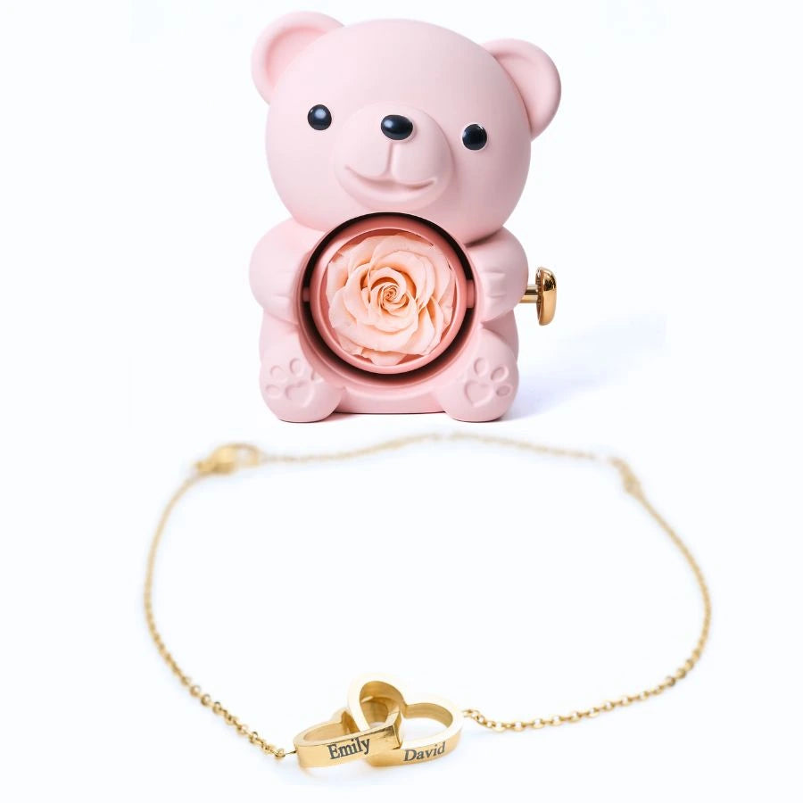 Oso Rosa Eterno & Pulsera Personalizada
