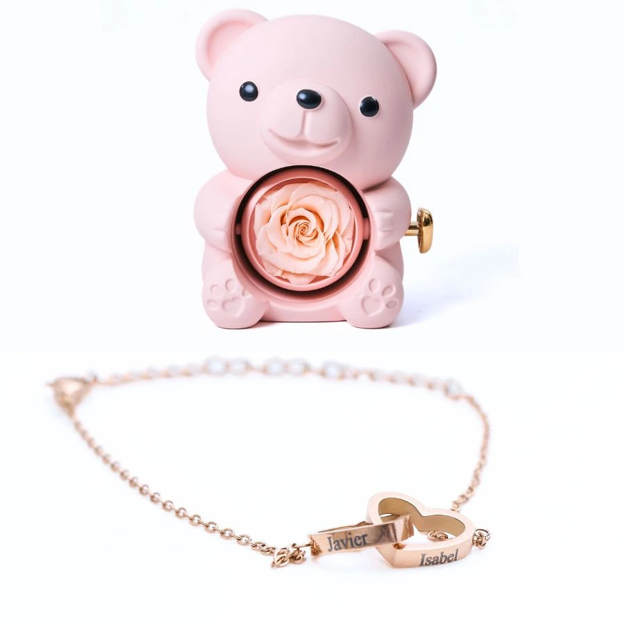 Oso Rosa Eterno & Pulsera Personalizada