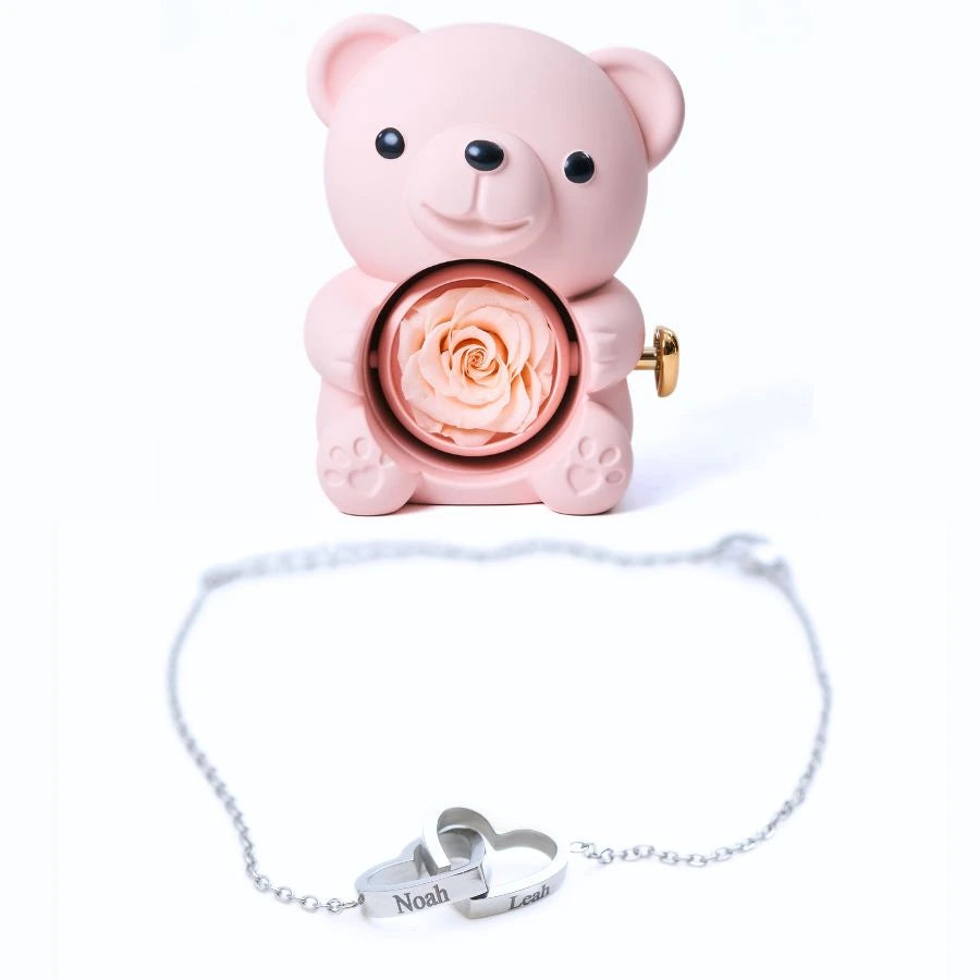 Oso Rosa Eterno & Pulsera Personalizada
