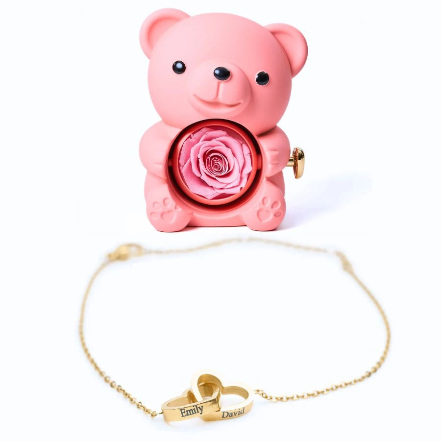 Oso Rosa Eterno & Pulsera Personalizada