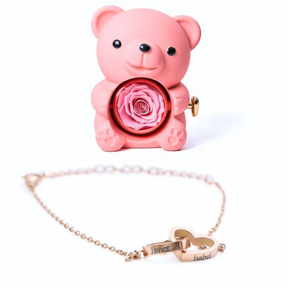 Oso Rosa Eterno & Pulsera Personalizada