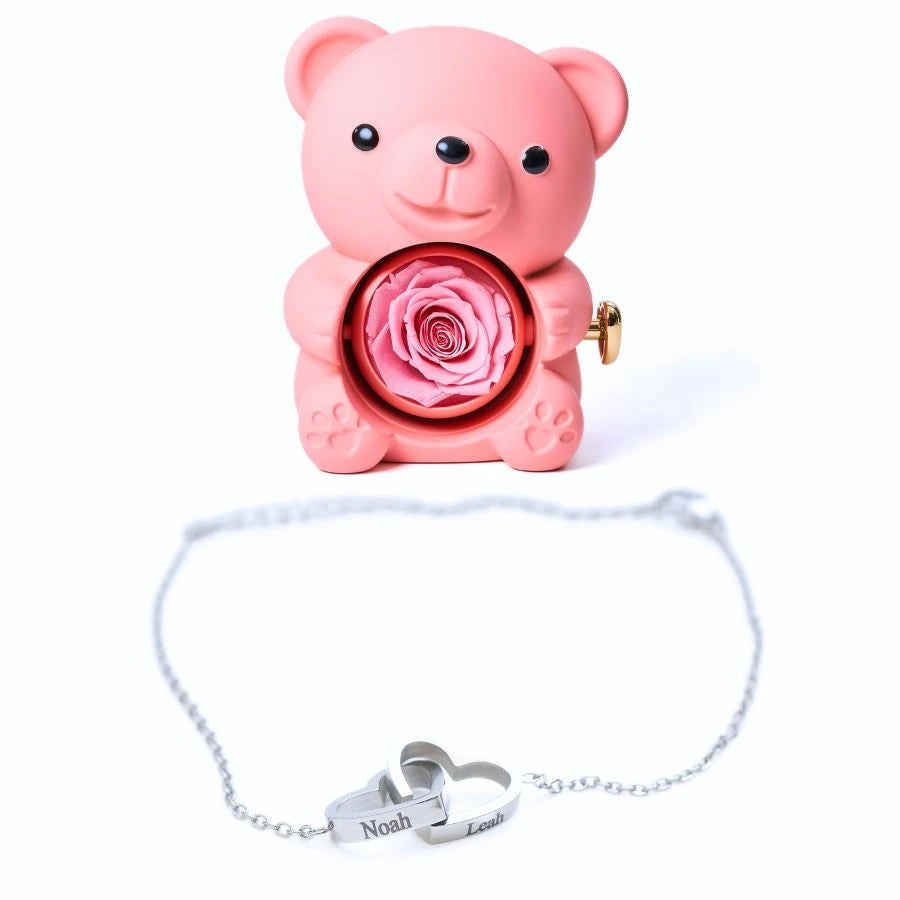 Oso Rosa Eterno & Pulsera Personalizada