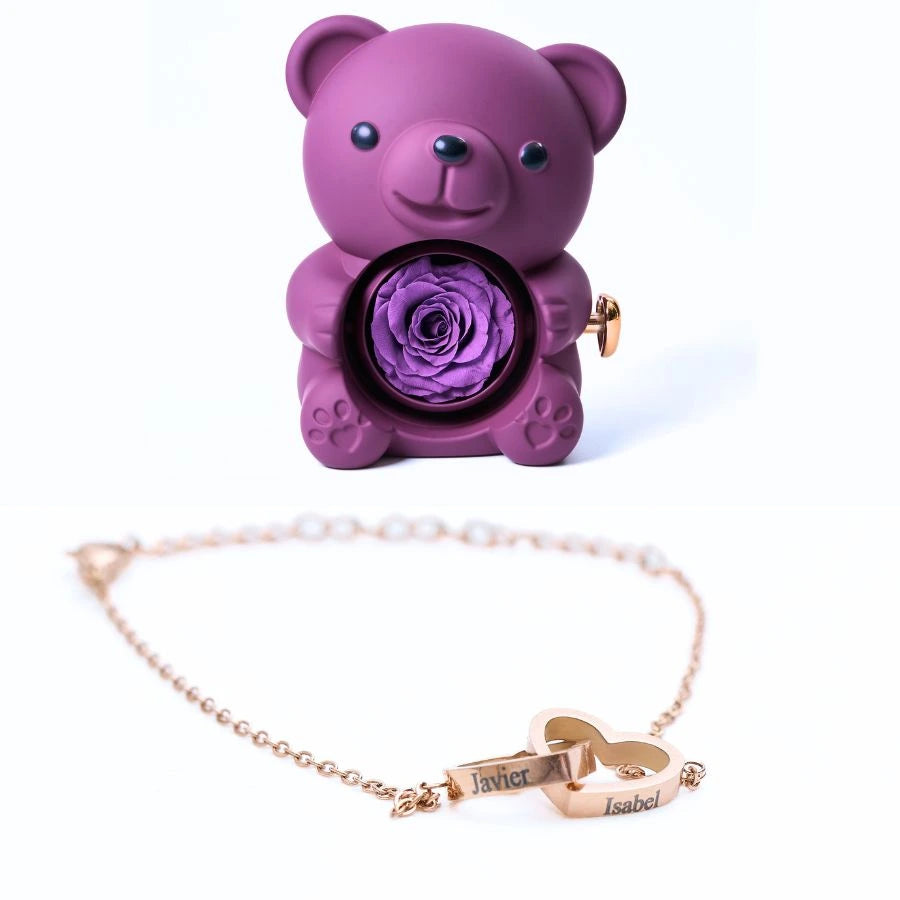 Oso Rosa Eterno & Pulsera Personalizada