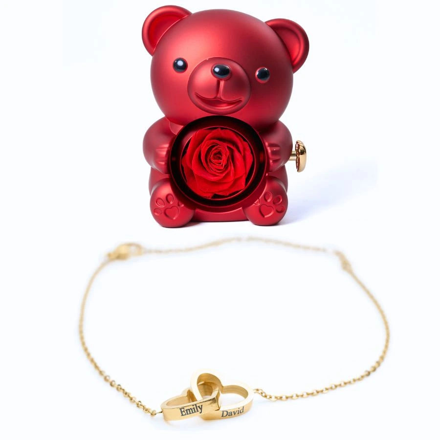 Oso Rosa Eterno & Pulsera Personalizada