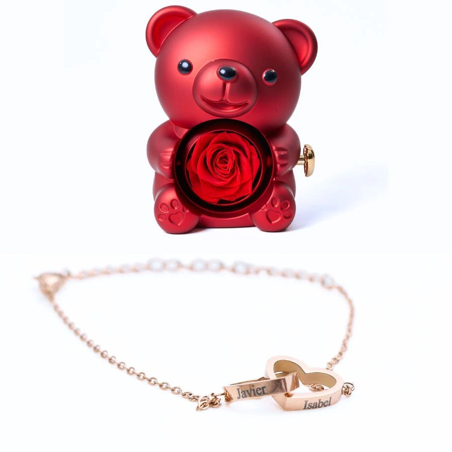 Oso Rosa Eterno & Pulsera Personalizada