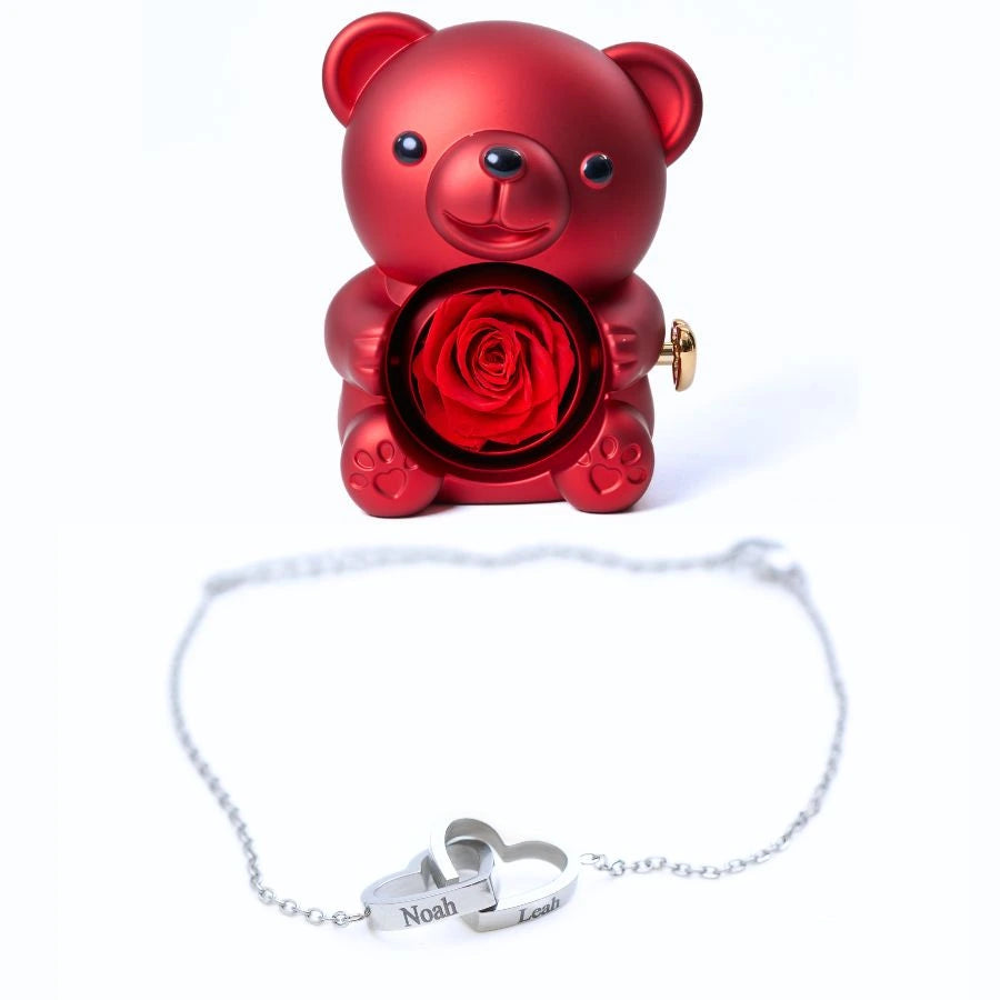 Oso Rosa Eterno & Pulsera Personalizada