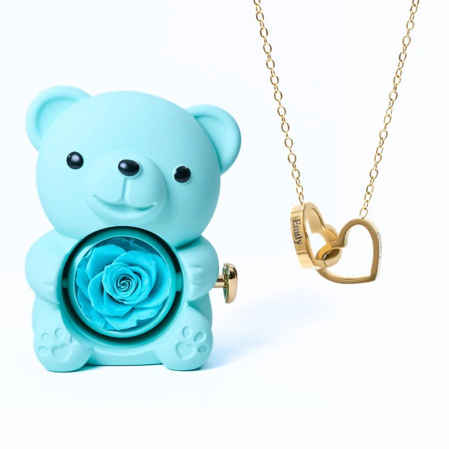 Eternal Rose Bear & Personalized Necklace