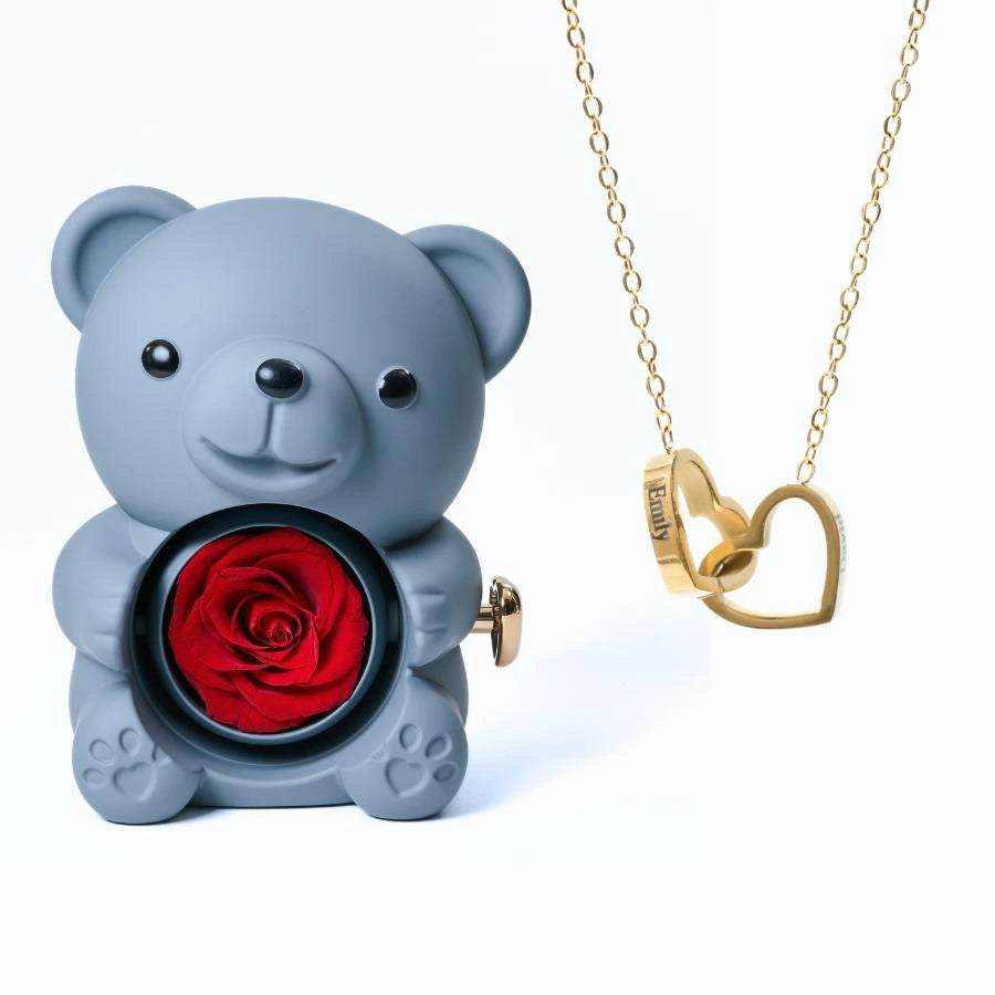 Eternal Rose Bear & Personalized Necklace