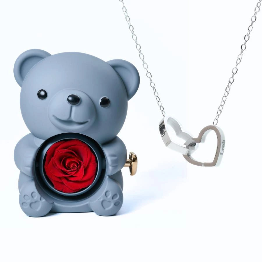 Eternal Rose Bear & Personalized Necklace
