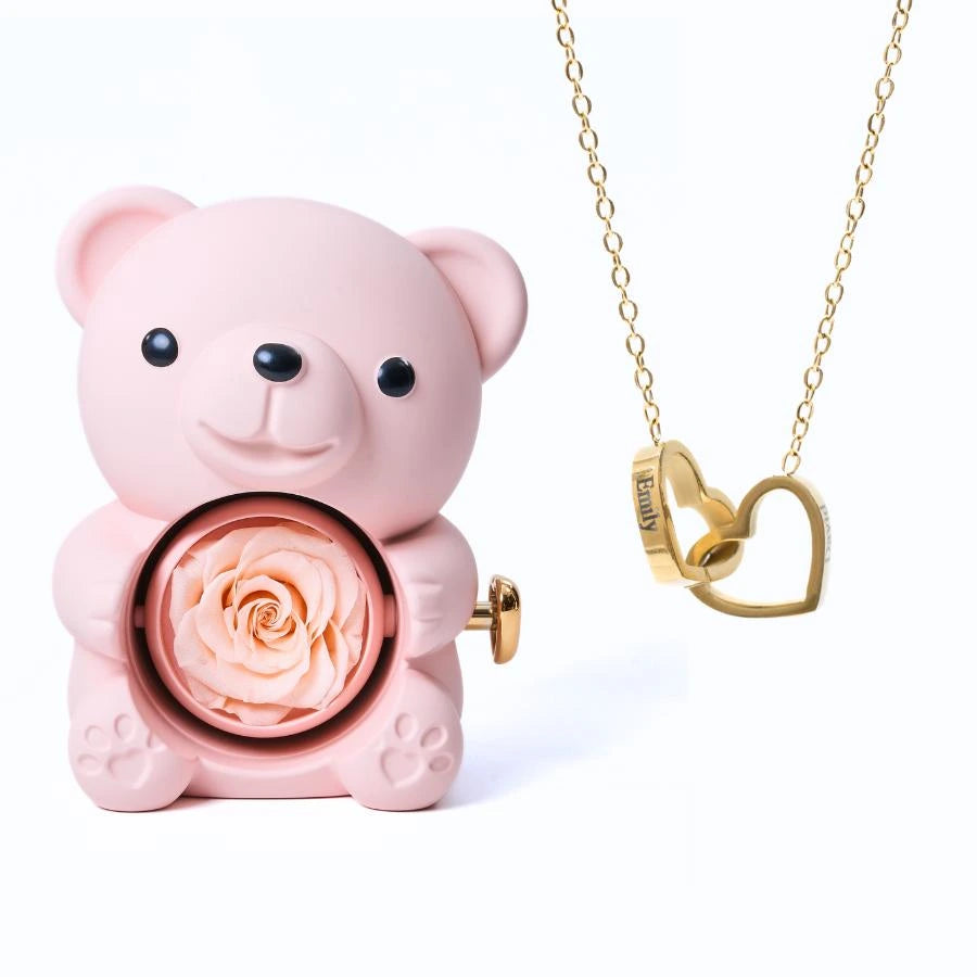 Eternal Rose Bear & Personalized Necklace