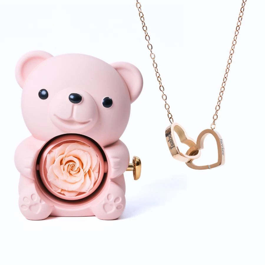 Eternal Rose Bear & Personalized Necklace
