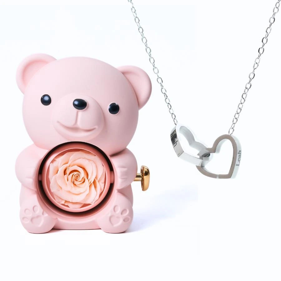 Eternal Rose Bear & Personalized Necklace