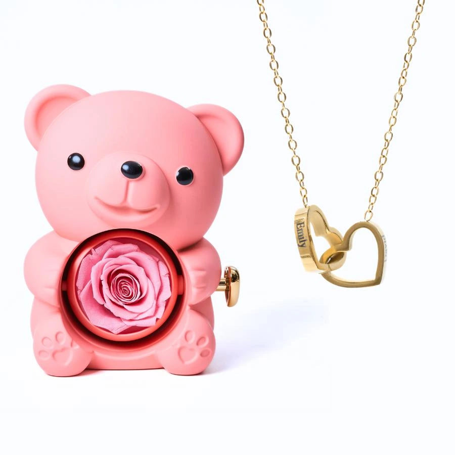 Eternal Rose Bear & Personalized Necklace
