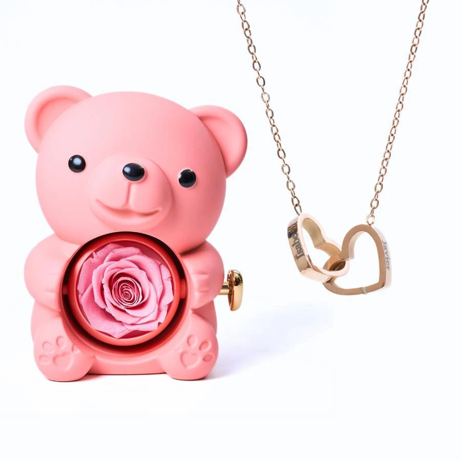 Eternal Rose Bear & Personalized Necklace