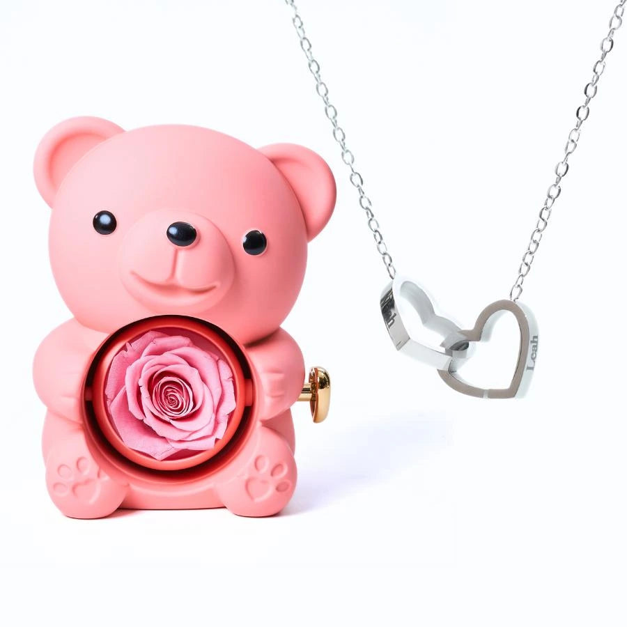Eternal Rose Bear & Personalized Necklace