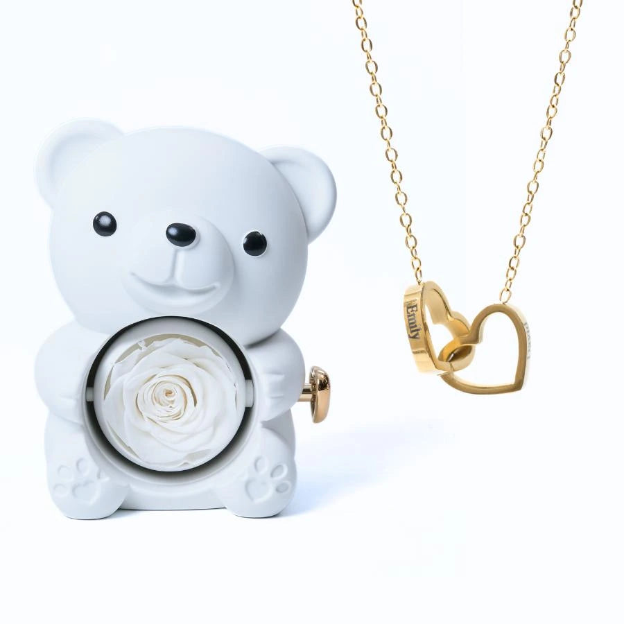 Eternal Rose Bear & Personalized Necklace