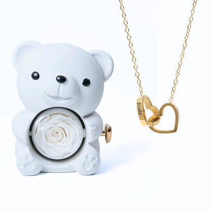 Eternal Rose Bear & Personalized Necklace