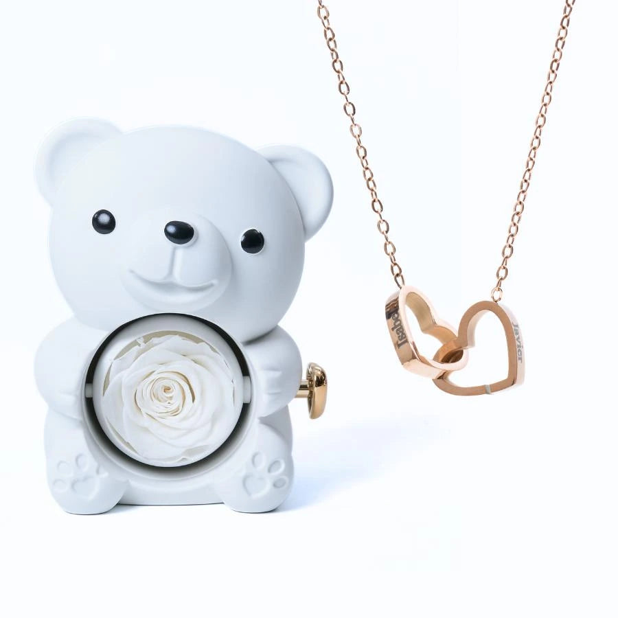 Eternal Rose Bear & Personalized Necklace