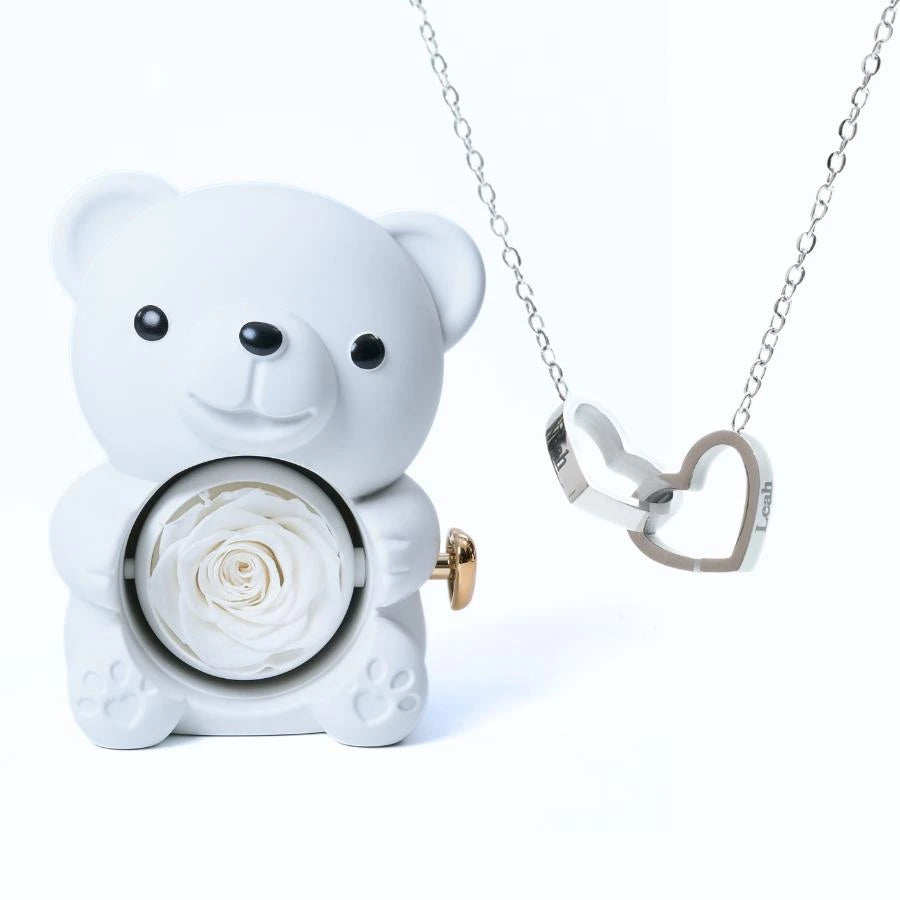 Eternal Rose Bear & Personalized Necklace