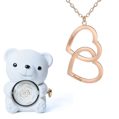 Ours Éternel & Collier Double Coeur Personnalisé Deux Prénoms