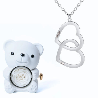 Ours Éternel & Collier Double Coeur Personnalisé Deux Prénoms