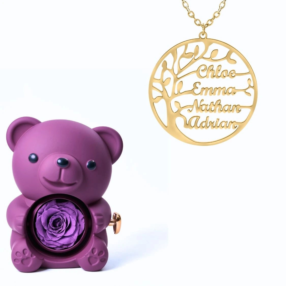 Ours Éternel & Collier Prénom Arbre Généalogique - Arbre de vie