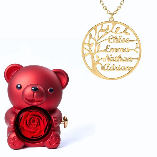 Ours Éternel & Collier Prénom Arbre Généalogique - Arbre de vie