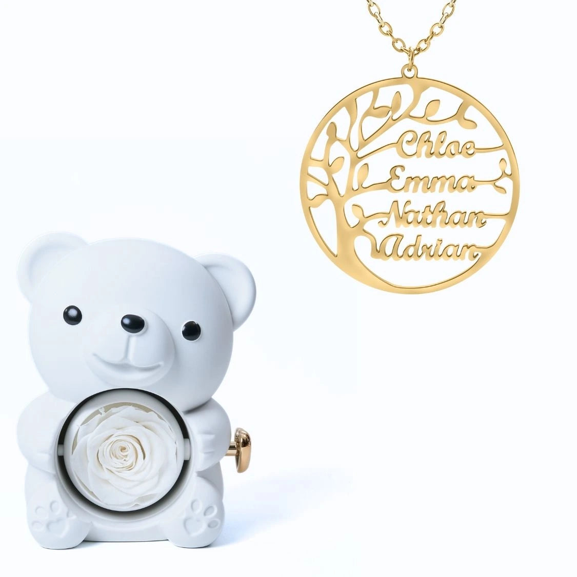 Ours Éternel & Collier Prénom Arbre Généalogique - Arbre de vie