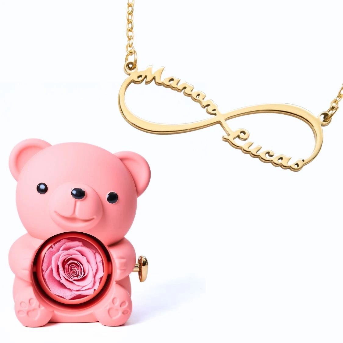 Ours Éternel & Collier Infini Personnalisé Deux Prénoms