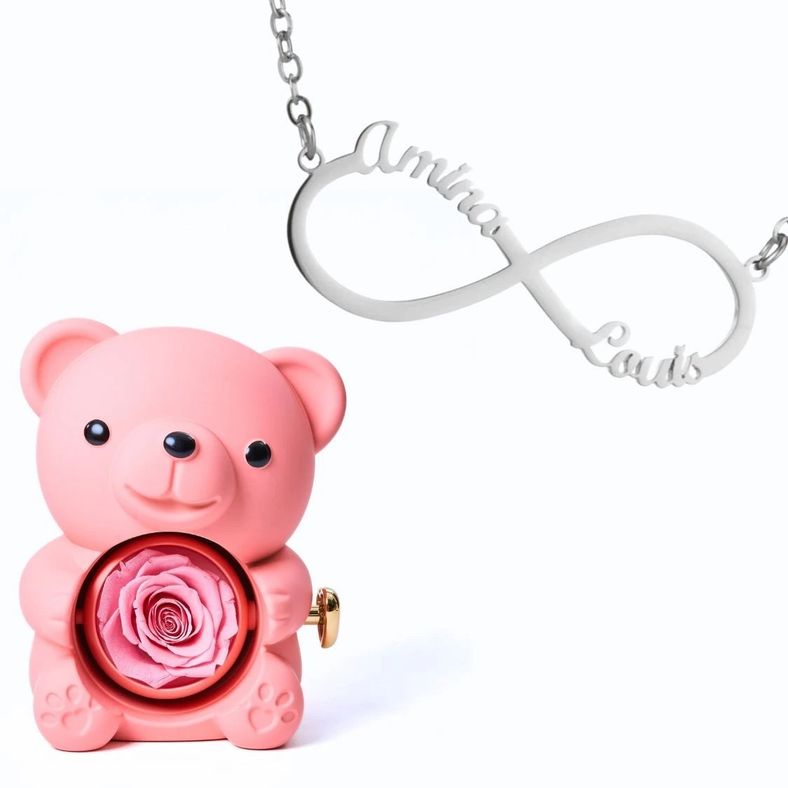 Ours Éternel & Collier Infini Personnalisé Deux Prénoms