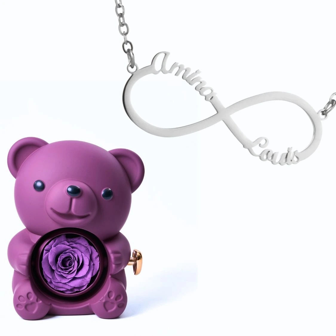 Ours Éternel & Collier Infini Personnalisé Deux Prénoms