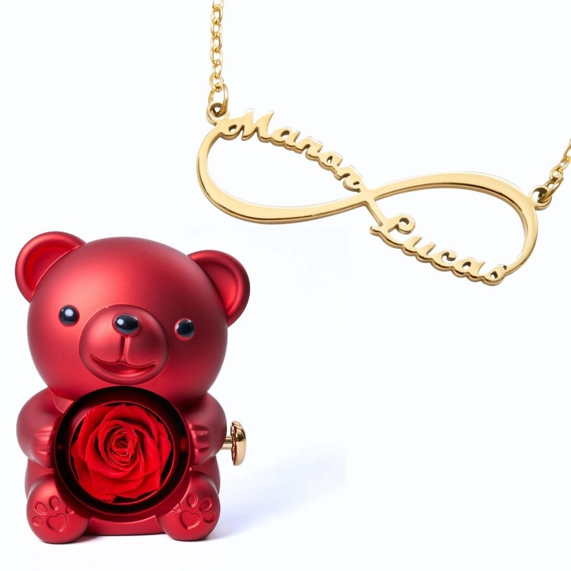 Ours Éternel & Collier Infini Personnalisé Deux Prénoms