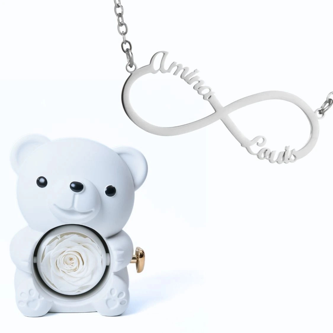 Ours Éternel & Collier Infini Personnalisé Deux Prénoms