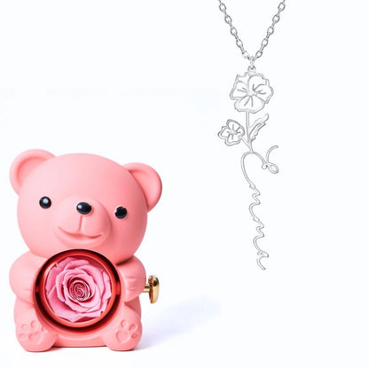 Ours Éternel & Collier Prénom Fleur