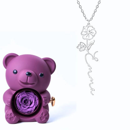 Ours Éternel & Collier Prénom Fleur
