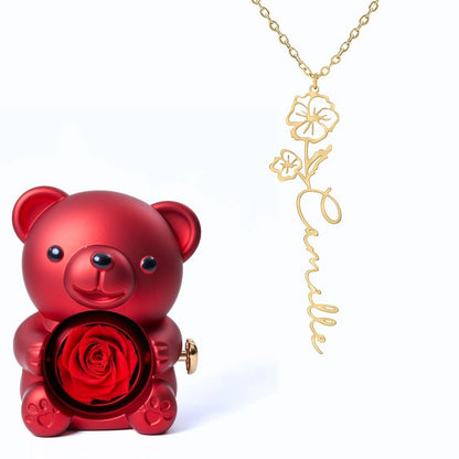 Ours Éternel & Collier Prénom Fleur